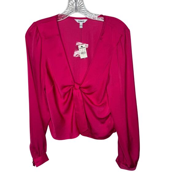 Express Tops - Express Women’s Size L Hot Pink Long Sleeve Front Tie Blouse NWT Cocktail Party